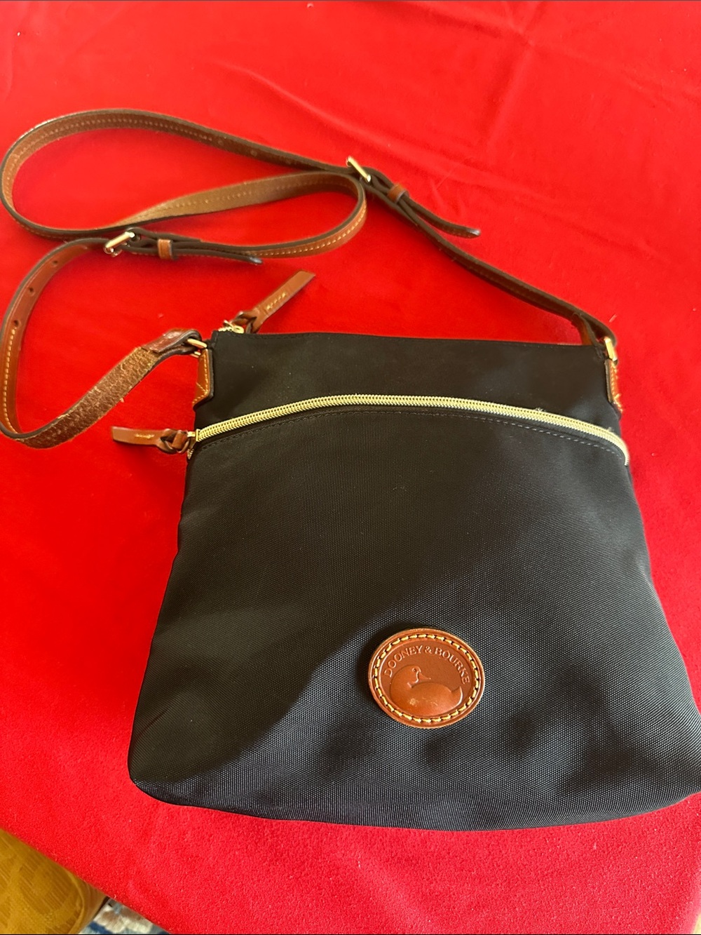 Dooney & Bourke Black Nylon Crossbody with Brown Leather Trim